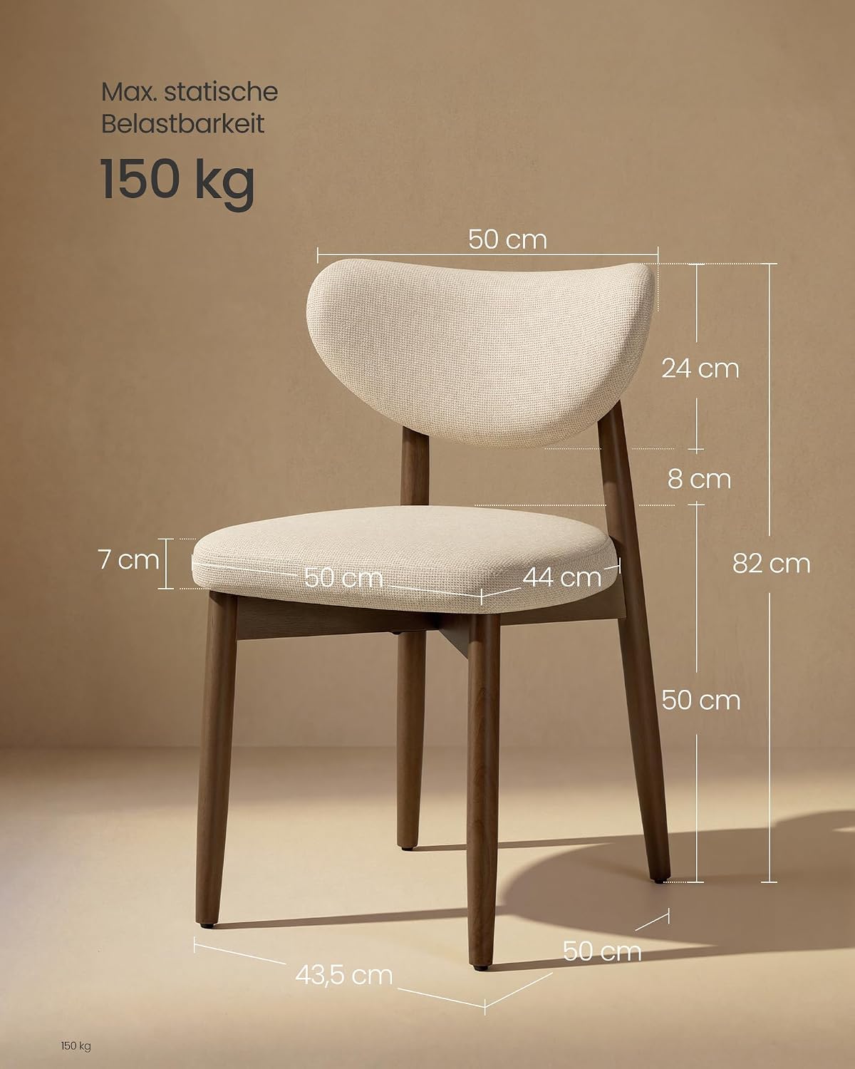 VASAGLE Esszimmerstuhl 4er Set, Küchenstuhl, Polsterstuhl mit Massivholzbeinen, ergonomische Rückenlehne, Aussparung als Griff, Mid-Century-Modern-Stil, Küche, cappuccinobeige KDC668L101-2J — Ansicht 3