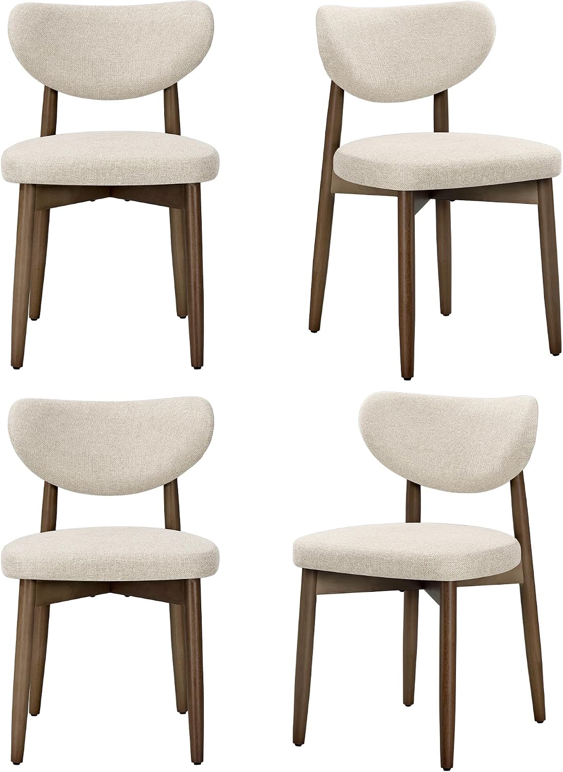 VASAGLE Esszimmerstuhl 4er Set, Küchenstuhl, Polsterstuhl mit Massivholzbeinen, ergonomische Rückenlehne, Aussparung als Griff, Mid-Century-Modern-Stil, Küche, cappuccinobeige KDC668L101-2J