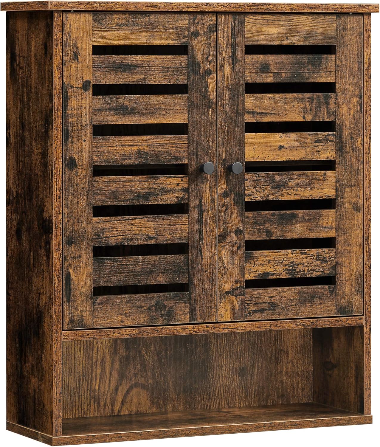 VASAGLE Hängeschrank, Badezimmerschrank, Wandschrank, offenes Fach, höhenverstellbarer Einlegeboden, 2 Türe, 60 x 20 x 70 cm, vintagebraun BBK121X01