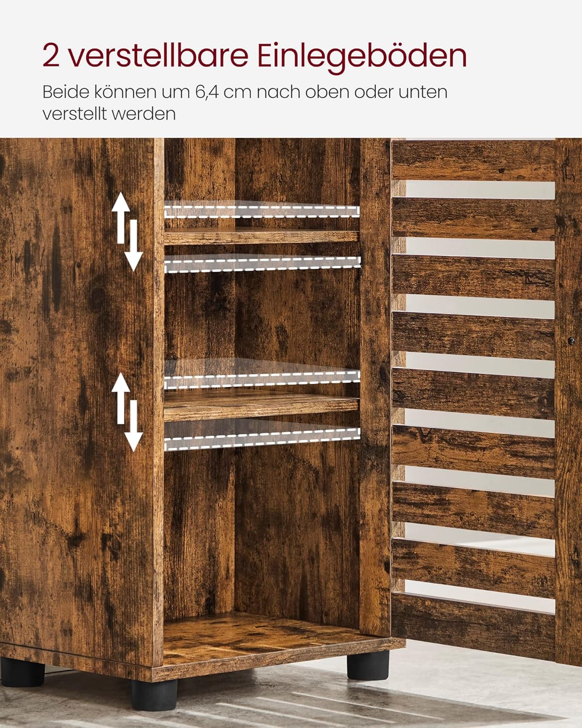 VASAGLE Hochschrank fürs Badezimmer, hoher Badezimmerschrank, Badregal stehend, mit 3 offenen Fächern und 2 verstellbaren Einlegeböden, Wohnzimmer, Eingangsbereich, vintagebraun BBK160X01 — Ansicht 5
