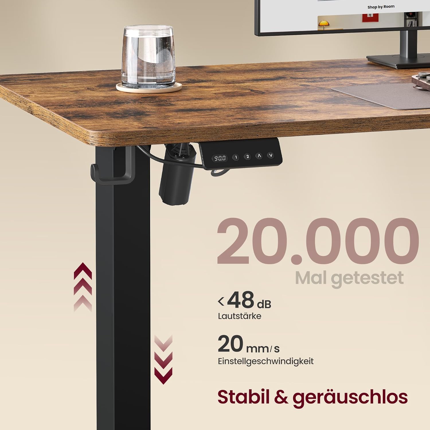 VASAGLE Höhenverstellbarer Schreibtisch, 190 x 155 cm, L-förmig | L-förmiger Eckschreibtisch, Stehtisch, 2 AC-Steckdosen, 2 USB-A-Anschlüsse, LSD295KD01 — Ansicht 5