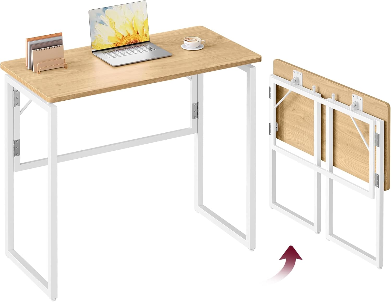 VASAGLE Klapptisch, Kleiner Schreibtisch klappbar, 80 x 40 cm | Computertisch, Tischplatte aus einem Stück, abgerundete Ecken, Tisch für Homeoffice, Schlafzimmer, LWD151YD01