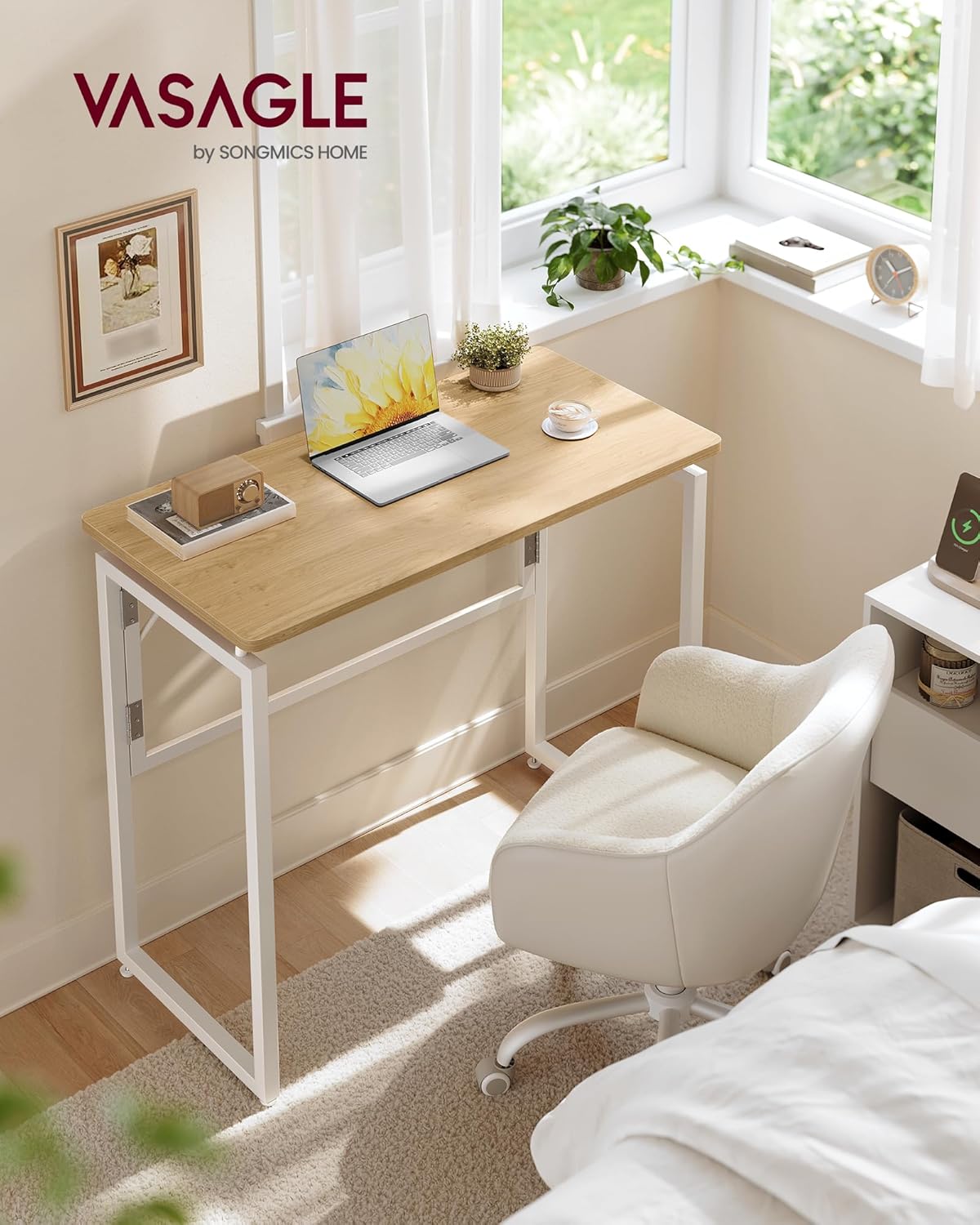 VASAGLE Klapptisch, Kleiner Schreibtisch klappbar, 80 x 40 cm | Computertisch, Tischplatte aus einem Stück, abgerundete Ecken, Tisch für Homeoffice, Schlafzimmer, LWD151YD01 — Ansicht 2