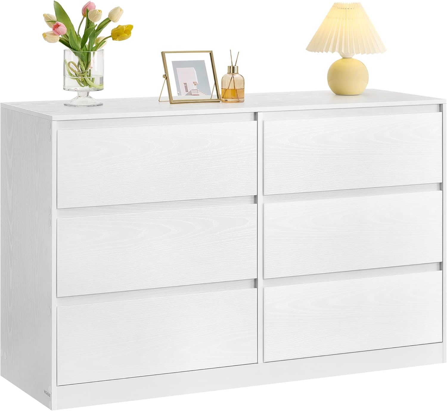 VASAGLE Kommode mit 6 Schubladen, Komodenschrank, Schubladenschrank, Wäschekommode, für Schlafzimmer, 40 x 119,4 x 75 cm, Modern Kailyn Kollektion, schneeweiß LTS616W01