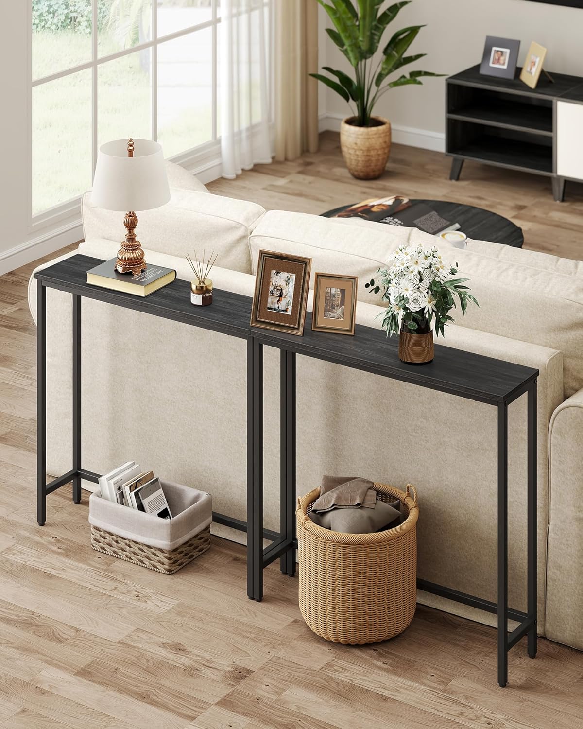VASAGLE Konsolentisch, Flurtisch, Einteilige Tischplatte, einfache Montage, schmaler Sofatisch, für Flur, Schlafzimmer, Wohnzimmer, 20 x 80 x 81,2 cm, anthrazitgrau-tintenschwarz LNT035BA01 — Ansicht 2