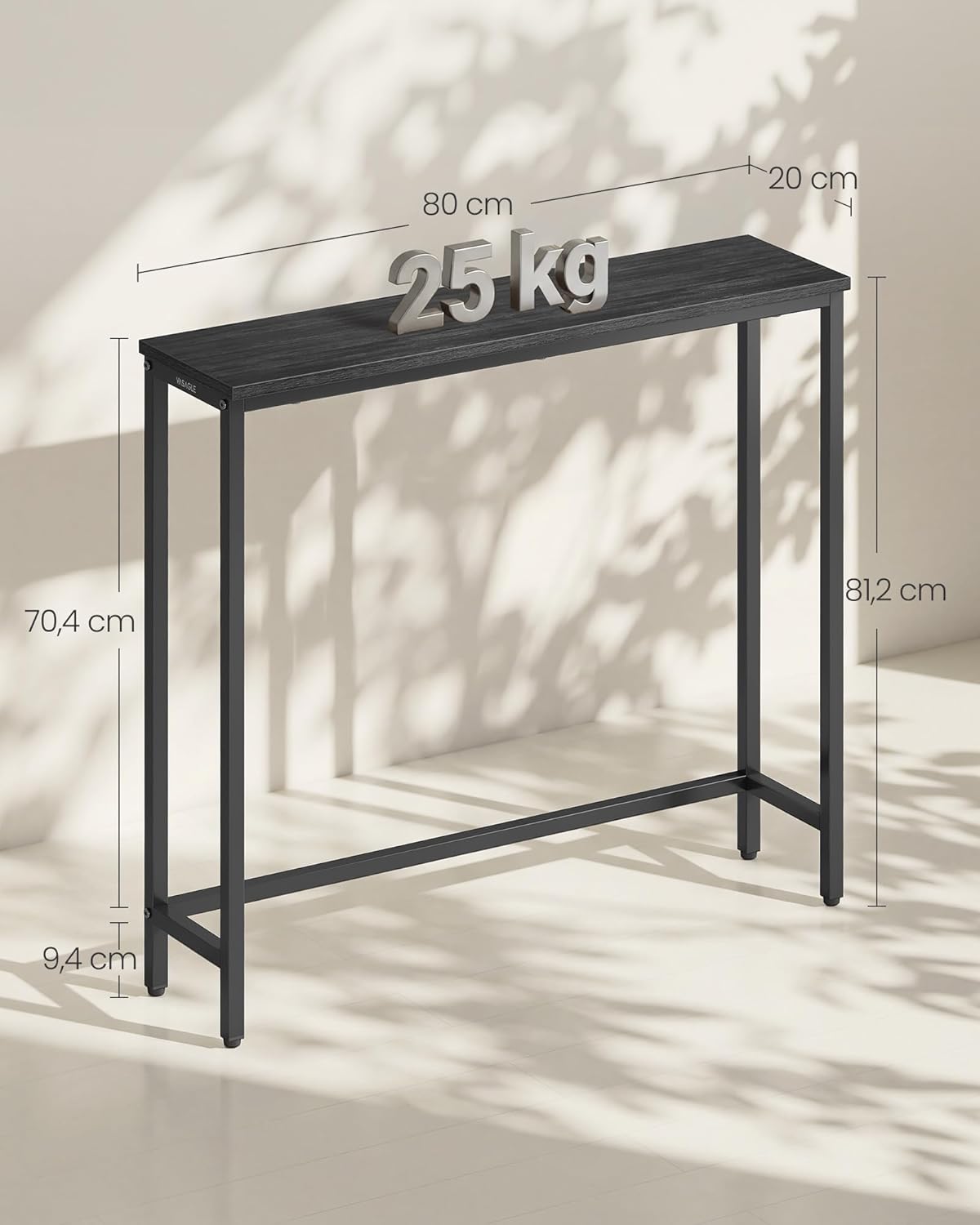 VASAGLE Konsolentisch, Flurtisch, Einteilige Tischplatte, einfache Montage, schmaler Sofatisch, für Flur, Schlafzimmer, Wohnzimmer, 20 x 80 x 81,2 cm, anthrazitgrau-tintenschwarz LNT035BA01 — Ansicht 3