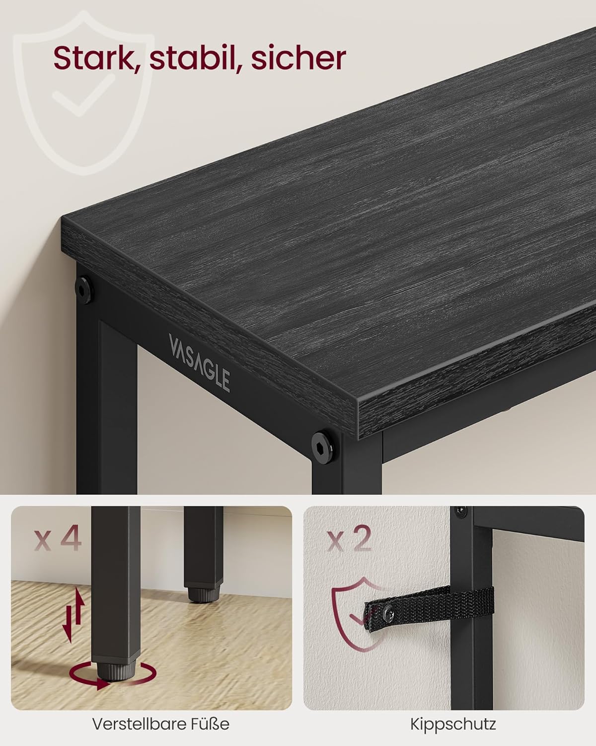 VASAGLE Konsolentisch, Flurtisch, Einteilige Tischplatte, einfache Montage, schmaler Sofatisch, für Flur, Schlafzimmer, Wohnzimmer, 20 x 80 x 81,2 cm, anthrazitgrau-tintenschwarz LNT035BA01 — Ansicht 6