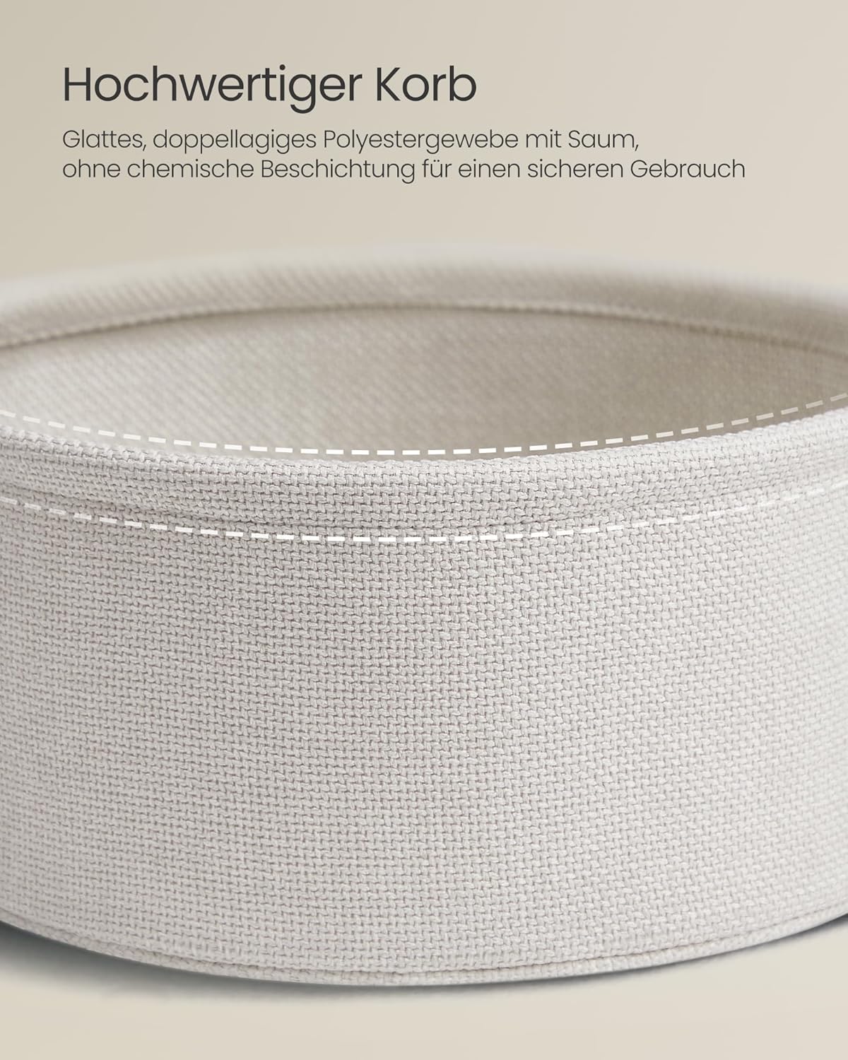 VASAGLE LILEA Kollektion - Beistelltisch rund, Kleiner Tisch, Couchtisch klein, Wohnzimmertisch, Korb aus Stoff, für Wohnzimmer Schlafzimmer, Nachttisch modern, naturbeige-cremeweiß LET223K67 — Ansicht 6