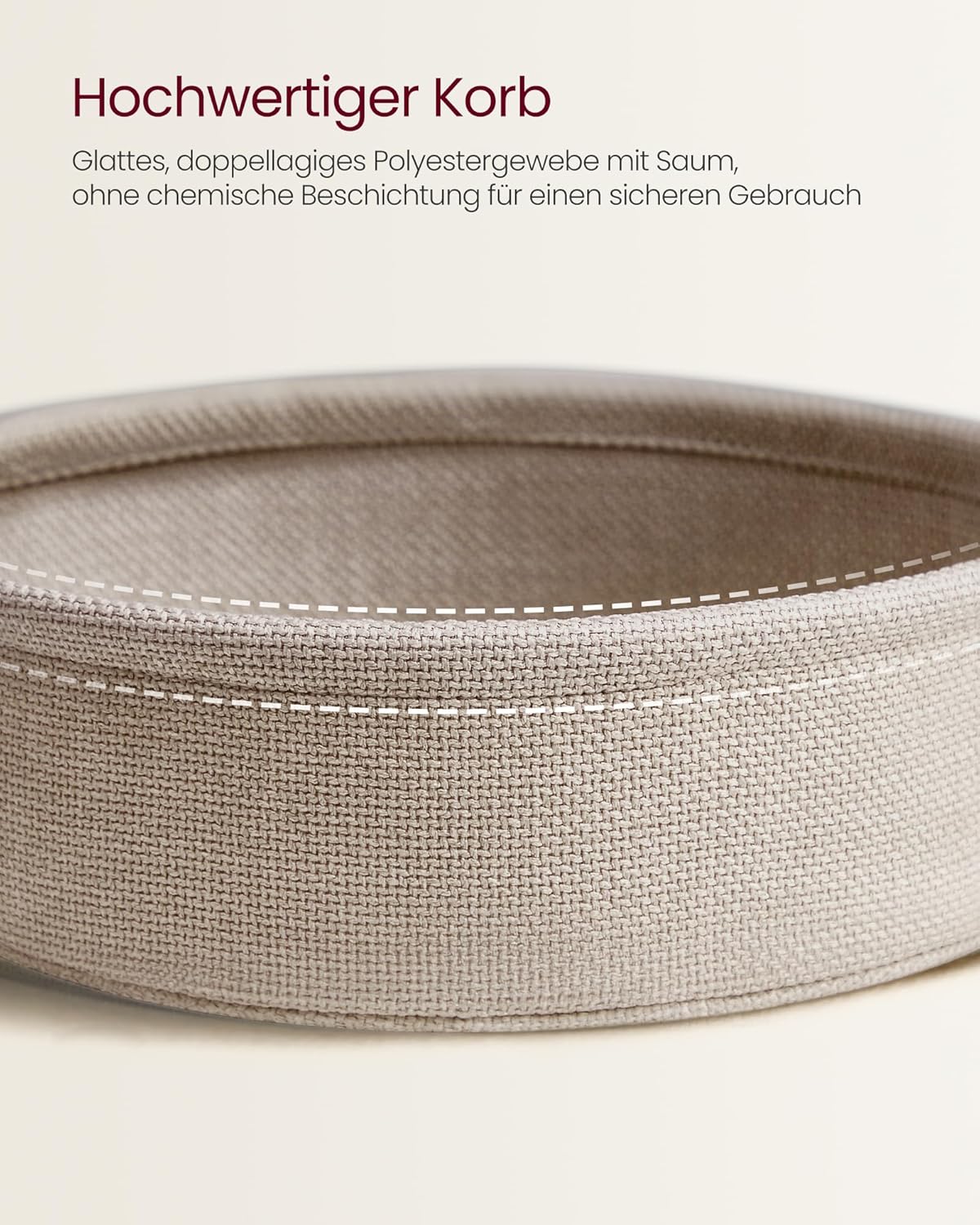 VASAGLE LILEA Kollektion - Couchtisch oval, Tisch mit Stauraum, Beistelltisch, Wohnzimmertisch mit Korb aus Stoff, modern, Metallrahmen, mattweiß-Kamelbraun LCT222W10 — Ansicht 5