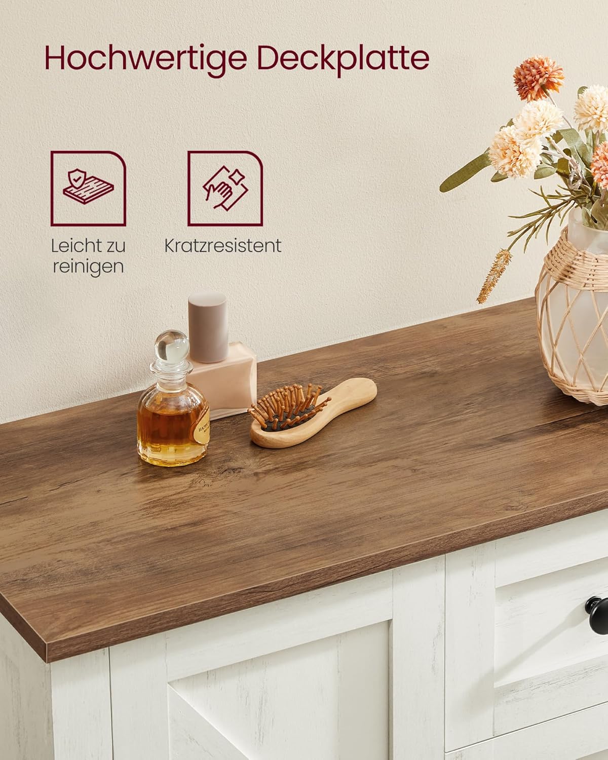 VASAGLE LIRY Kollektion - Aufbewahrungsschrank, Badezimmerschrank im Landhausstil, mit 4 Schubladen, Tür, freistehender Schrank, verstellbare Ablagen, vintageweiß BBK753W01 — Ansicht 5