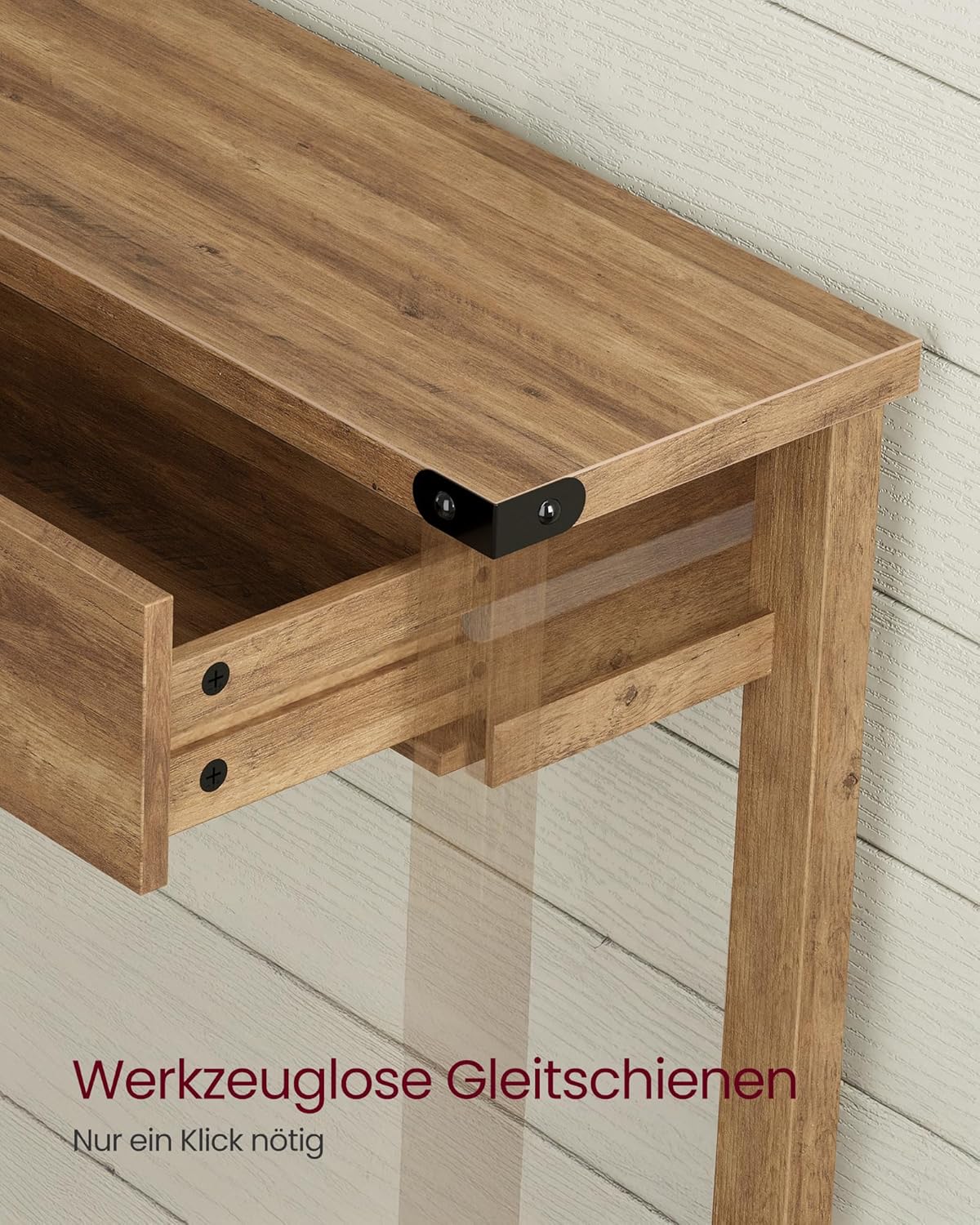 VASAGLE LIRY Kollektion - Konsolentisch, Beistelltisch, schmaler Sofatisch, mit 3 Schubladen und Einer Ablage, für Flur, Wohnzimmer, Landhausstil, honigbraun LNT142KB01 — Ansicht 5