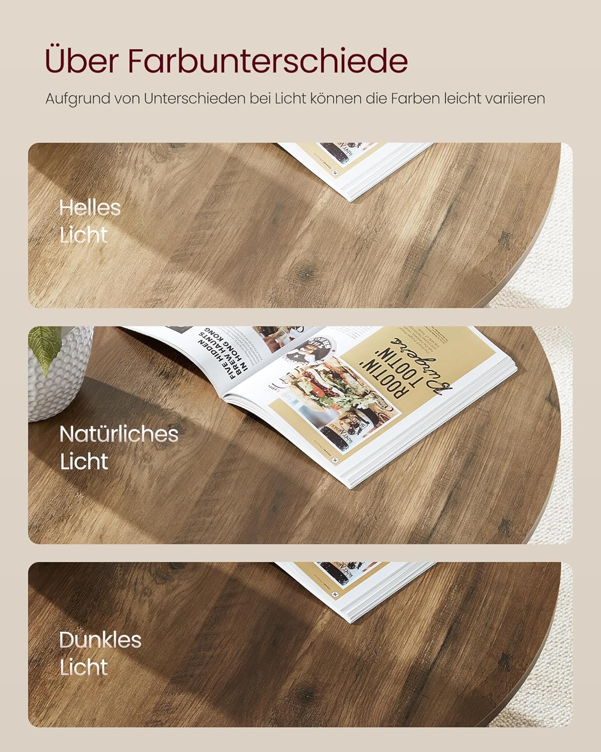 VASAGLE MAEZO Kollektion - Couchtisch rund, Wohnzimmertisch 2 Ebenen, Kaffeetisch für Wohnzimmer, 80 cm d, 45 cm H, einfach zu montieren, honigbraun LCT243K41V1 — Ansicht 6