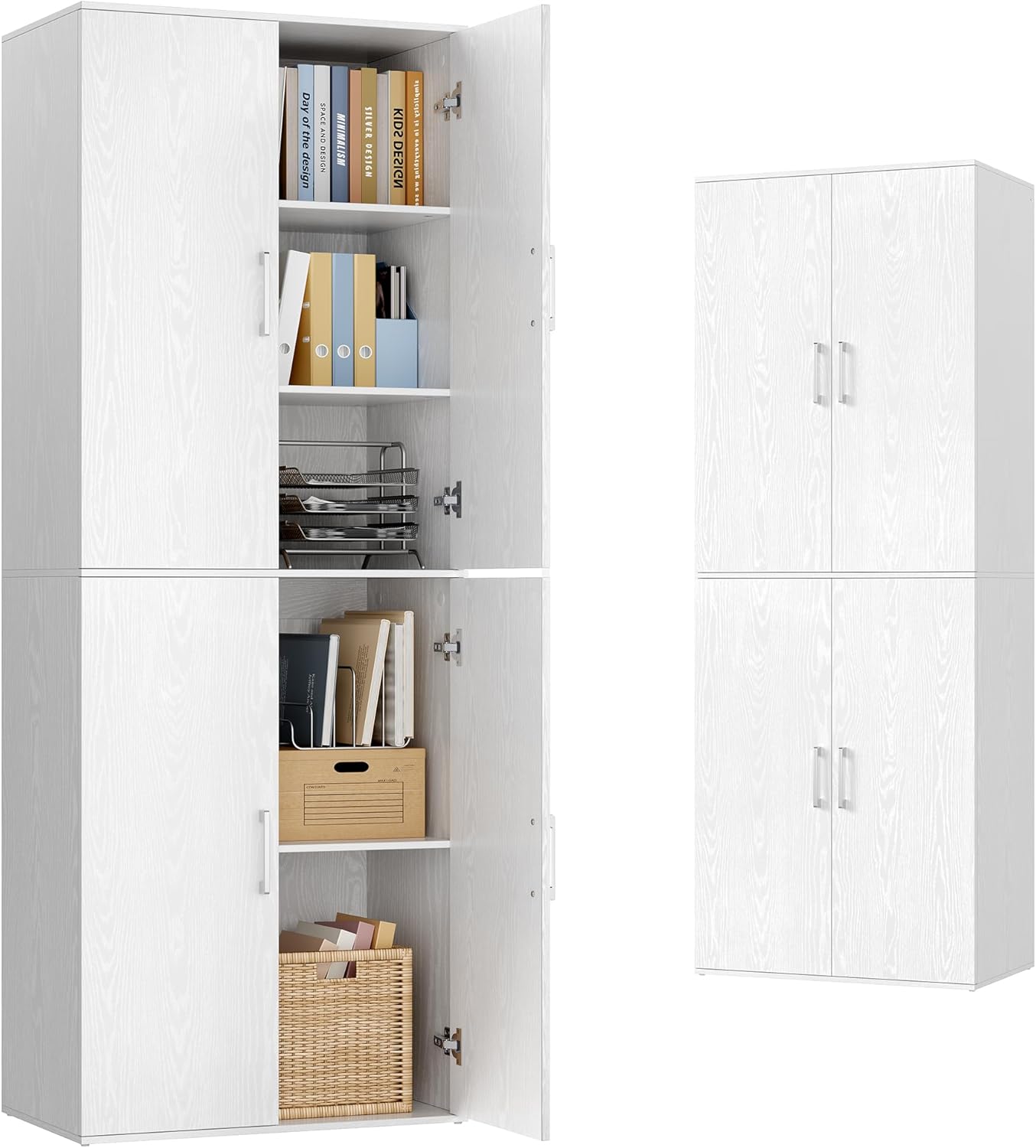 VASAGLE Mehrzweckschrank, mit 4 Türen, 5 Ablagen, Büroschrank, Aufbewahrungsschrank, Kleiderschrank, mit Griffen, Holzspanplatte, 60 x 40 x 180 cm, schneeweiß OFC091WE01
