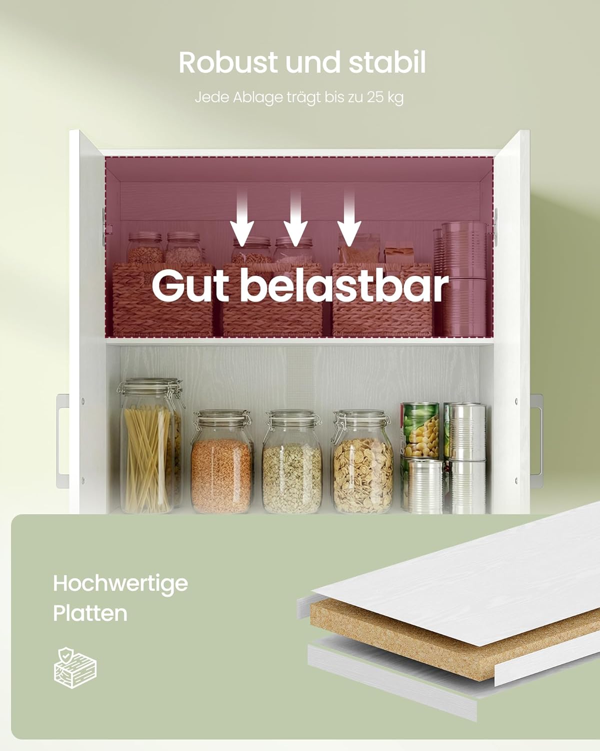 VASAGLE Mehrzweckschrank, mit 4 Türen, 5 Ablagen, Büroschrank, Aufbewahrungsschrank, Kleiderschrank, mit Griffen, Holzspanplatte, 60 x 40 x 180 cm, schneeweiß OFC091WE01 — Ansicht 6
