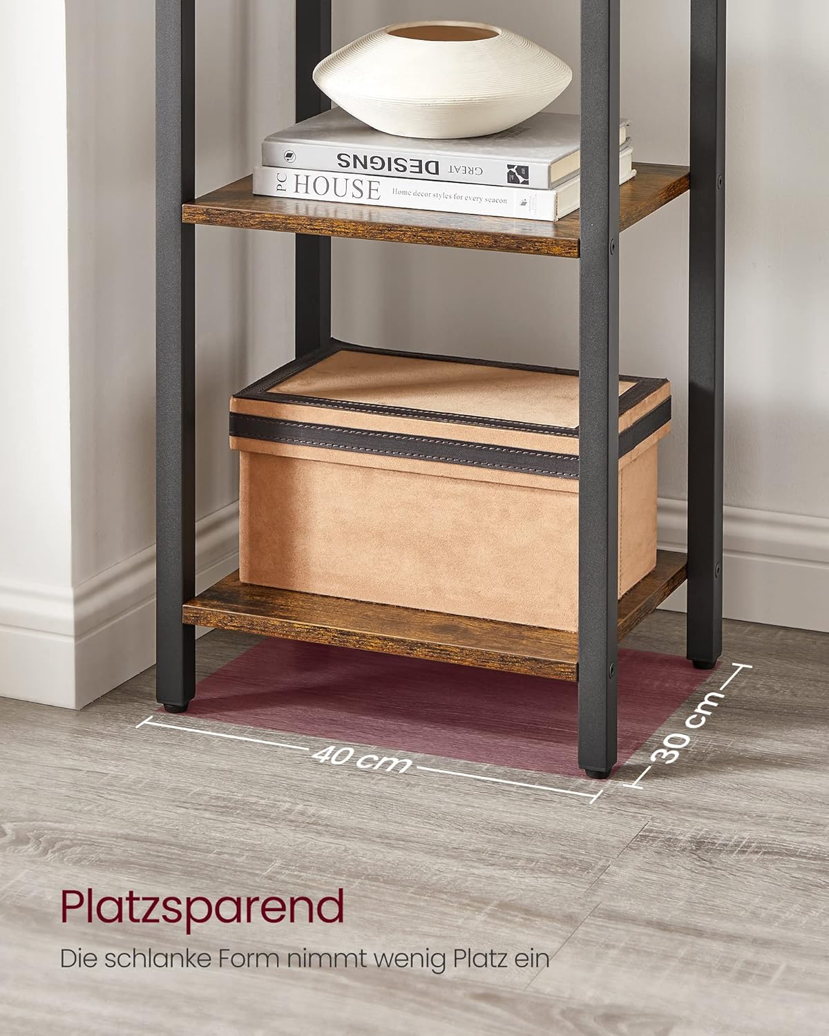 VASAGLE Regal Bücherregal Standregal mit 6 Ebenen, 30 x 40 x 186 cm | DVD-Regal, Büroregal, offene Ablagen, vintagebraun-tintenschwarz, LLS101B01 — Ansicht 6