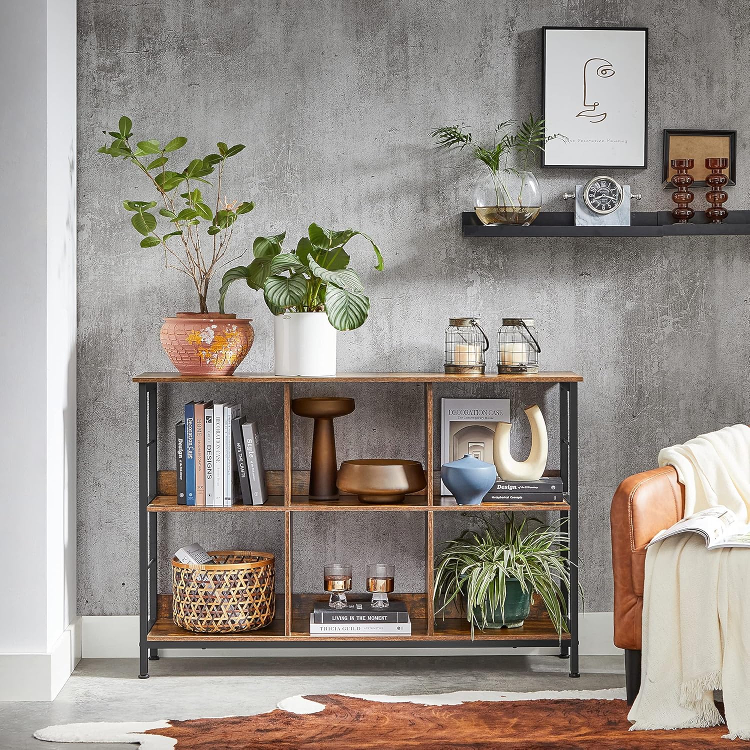 VASAGLE Regal mit 2 Ebenen, Bücherregal, Standregal mit 6 Fächern, für Wohnzimmer, Schlafzimmer, Arbeitszimmer, Küche, 33 x 120 x 80 cm, vintagebraun-schwarz LLS104B01 — Ansicht 2