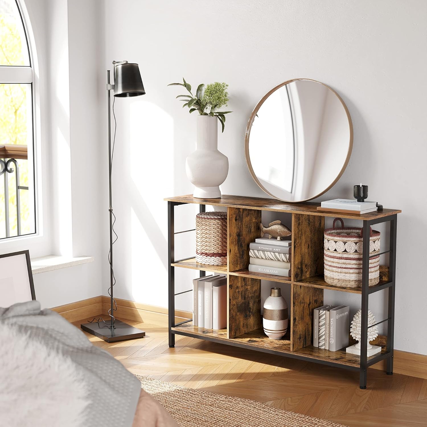 VASAGLE Regal mit 2 Ebenen, Bücherregal, Standregal mit 6 Fächern, für Wohnzimmer, Schlafzimmer, Arbeitszimmer, Küche, 33 x 120 x 80 cm, vintagebraun-schwarz LLS104B01 — Ansicht 5