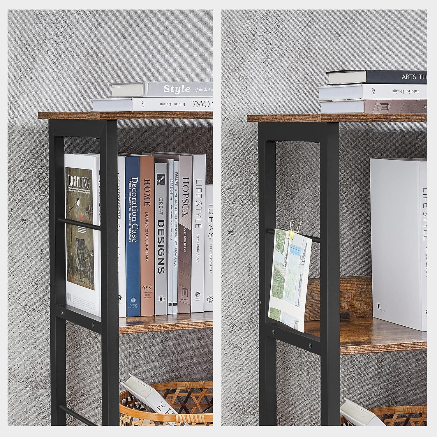 VASAGLE Regal mit 2 Ebenen, Bücherregal, Standregal mit 6 Fächern, für Wohnzimmer, Schlafzimmer, Arbeitszimmer, Küche, 33 x 120 x 80 cm, vintagebraun-schwarz LLS104B01 — Ansicht 6