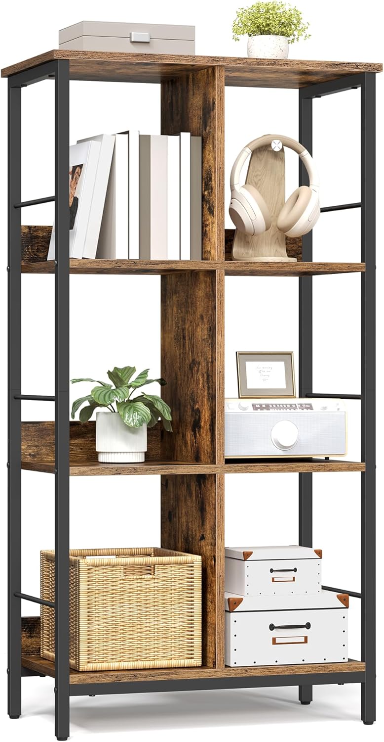 VASAGLE Regal mit 3 Ebenen, Bücherregal, Standregal mit 6 Fächern, für Wohnzimmer, Schlafzimmer, Arbeitszimmer, Küche, 30 x 60 x 114 cm, vintagebraun-tintenschwarz LLS178KD01
