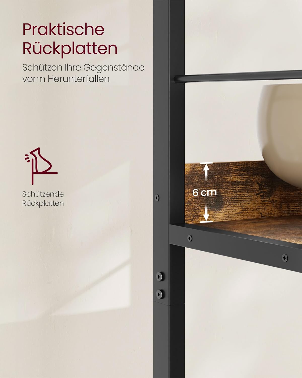 VASAGLE Regal mit 4 Ebenen, Bücherregal, Standregal mit 8 Fächern, für Wohnzimmer, Schlafzimmer, Arbeitszimmer, Küche, 33 x 80 x 149 cm, vintagebraun-tintenschwarz LLS105B01 — Ansicht 5