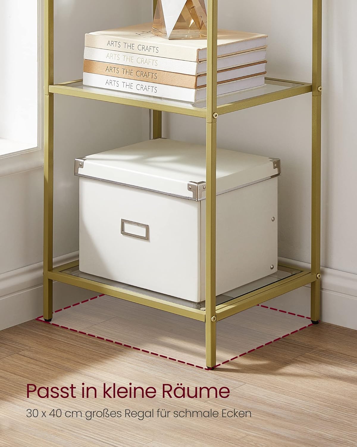VASAGLE Regal mit 6 Ablagen, Badregal, gehärtetes Glas, einfache Montage, für Badezimmer, Wohnzimmer, Küche, Büro, transparent-metallisches Gold LGT500A01 — Ansicht 6