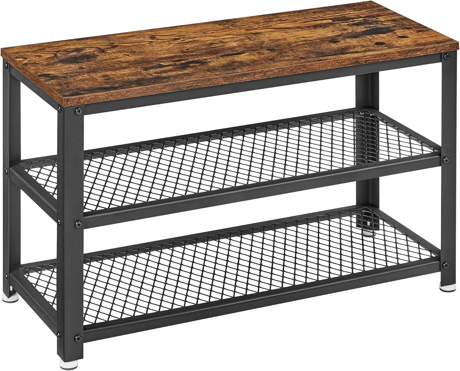 VASAGLE Schuhbank, Schuhregal mit 2 Gitterablagen, Aufbewahrung für Schuhe, 30 x 73 x 45 cm, für Eingangsbereich, Flur, Wohnzimmer, Metallgestell, Industrie-Design, vintagebraun-schwarz LBS73X