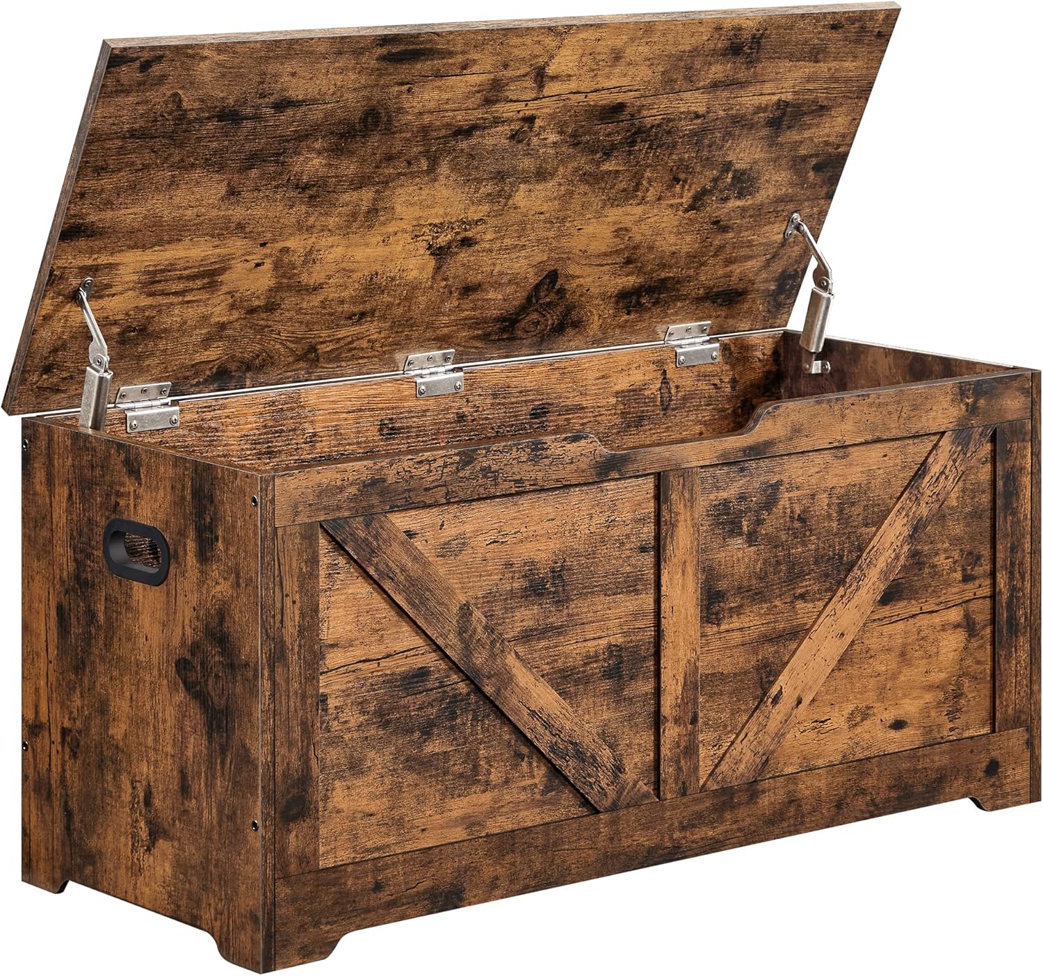 VASAGLE Schuhbank, Sitzbank mit Stauraum, Sitztruhe, 2 Sicherheitsscharniere, Aufbewahrungsschrank, Scheunenstil, 40 x 100 x 46 cm, für Flur, Schlafzimmer, Wohnzimmer, vintagebraun LSB060T01