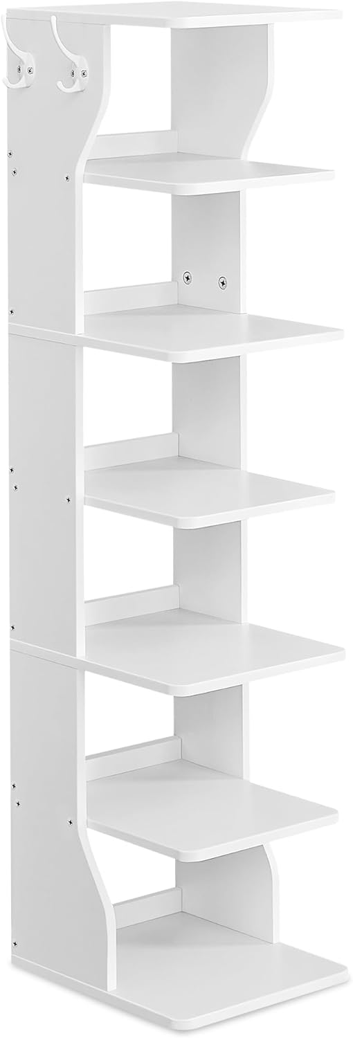 VASAGLE Schuhregal schmal, Standregal mit 7 Ebenen, platzsparend, für Eingangsbereich, Ecke, Schuhablage, weiß LBS200T14