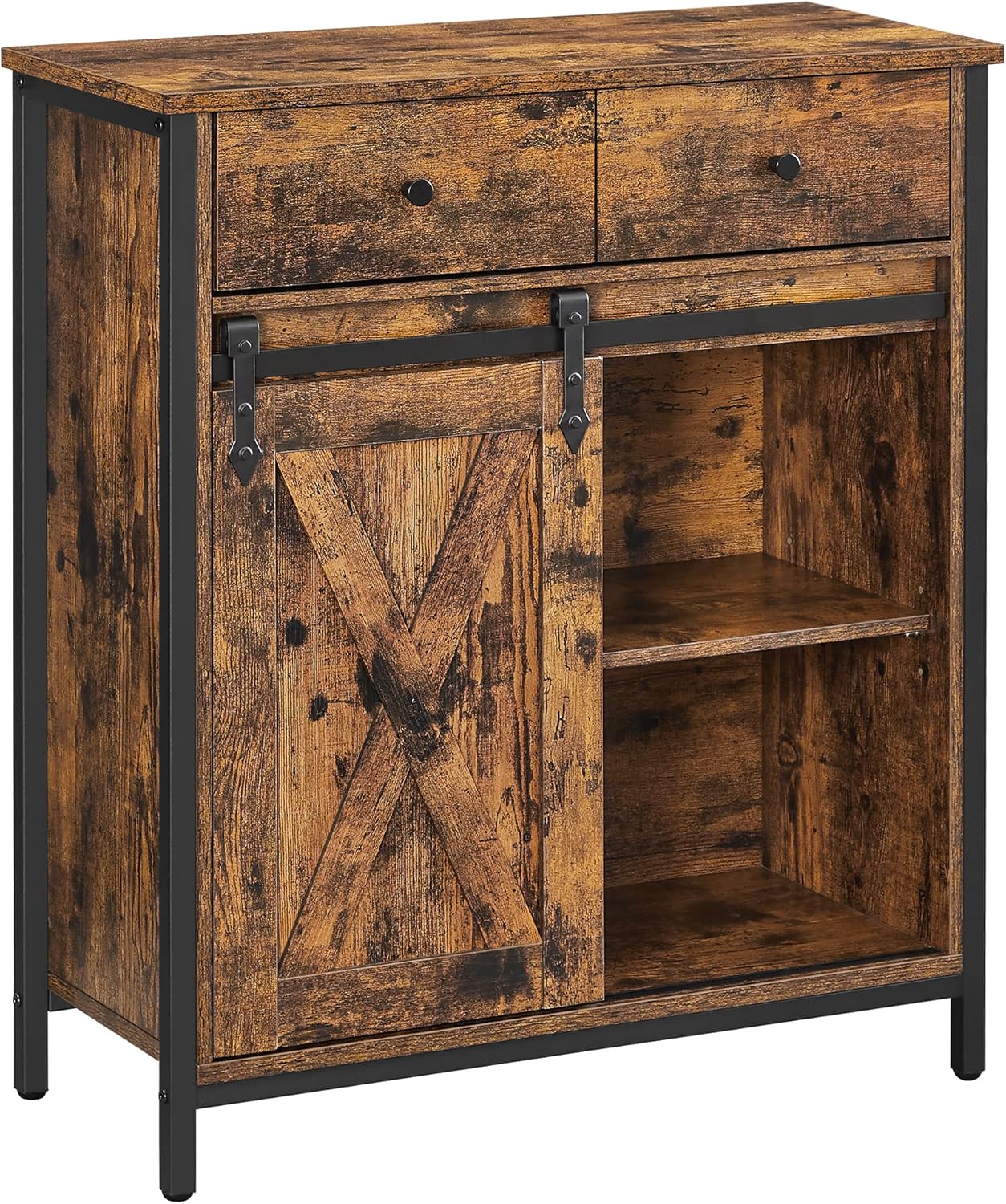 VASAGLE Sideboard, KÜchenschrank, Aufbewahrungsschrank, mit SchiebetÜr, 30 x 70 x 80 cm, verstellbare Ablage, Landhausstil, fÜr Wohnzimmer, vintagebraun-schwarz LSC100B01