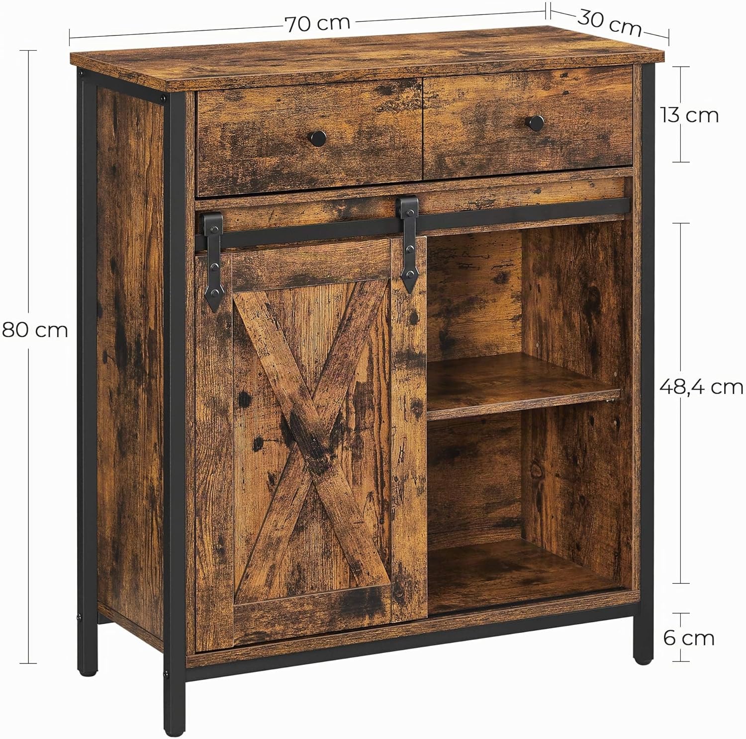 VASAGLE Sideboard, KÜchenschrank, Aufbewahrungsschrank, mit SchiebetÜr, 30 x 70 x 80 cm, verstellbare Ablage, Landhausstil, fÜr Wohnzimmer, vintagebraun-schwarz LSC100B01 — Ansicht 3