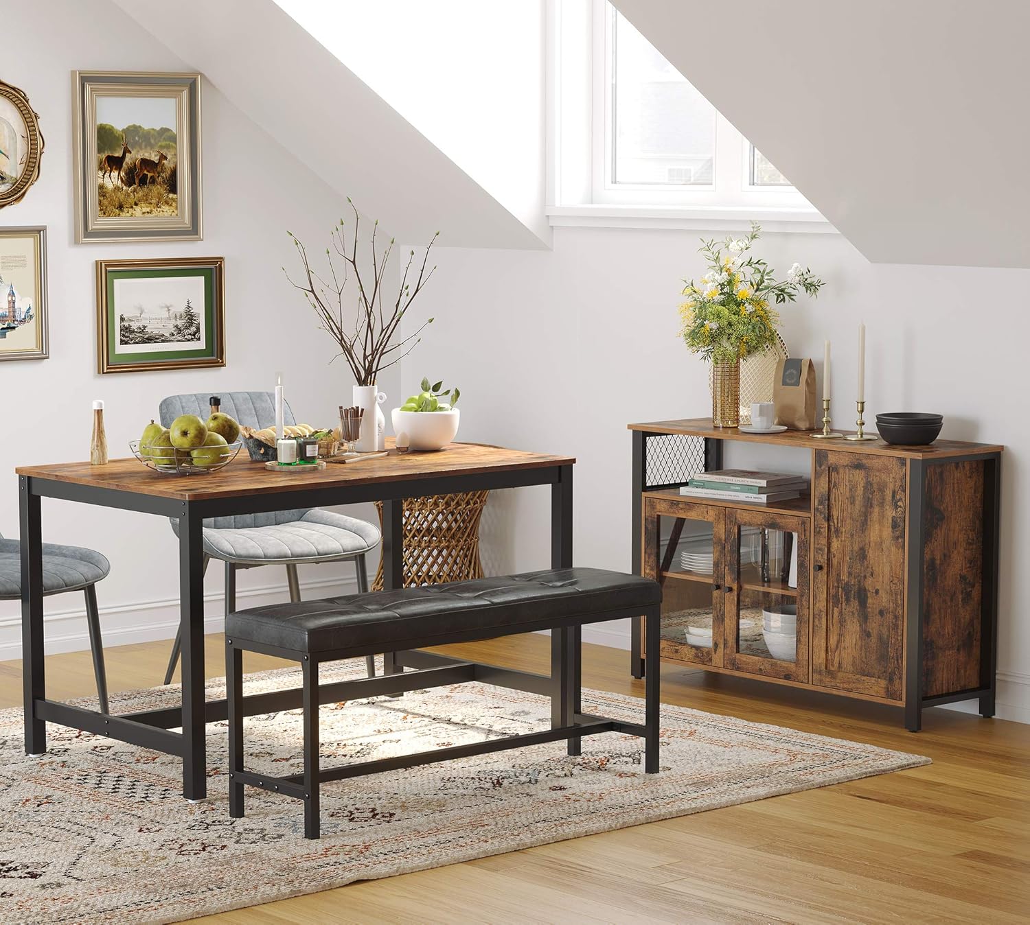 VASAGLE Sideboard, Küchenschrank, Aufbewahrungsschrank, mit 3 Türen, für Wohnzimmer, Küche, Esszimmer, 33 x 110 x 75 cm, Landhausstil, vintagebraun-schwarz LSC096B01 — Ansicht 3