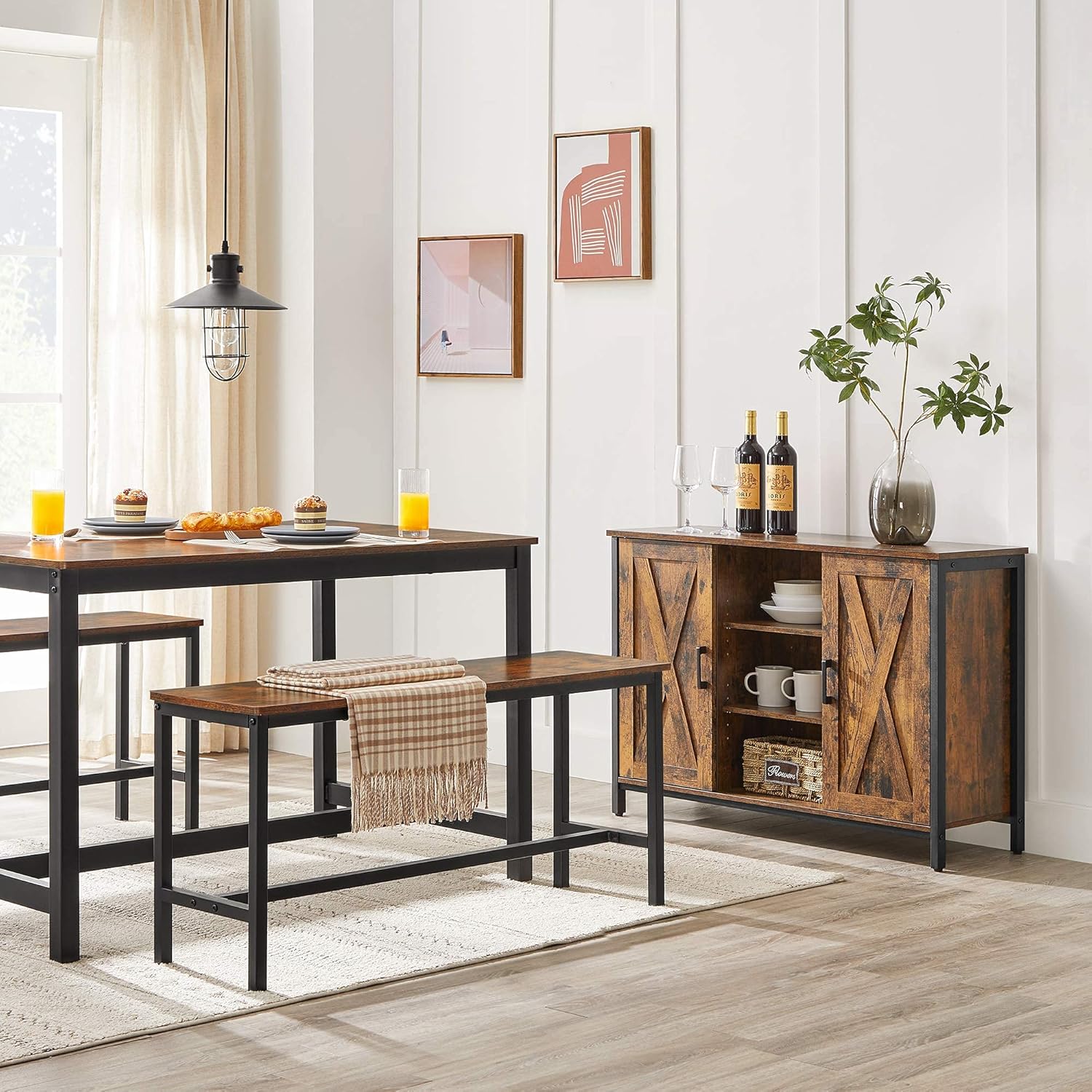 VASAGLE Sideboard, Küchenschrank, offene Regalfächer, Beistellschrank mit Türen, 100 x 35 x 70 cm, Industrie-Design, vintagebraun-schwarz LSC098B01 — Ansicht 4
