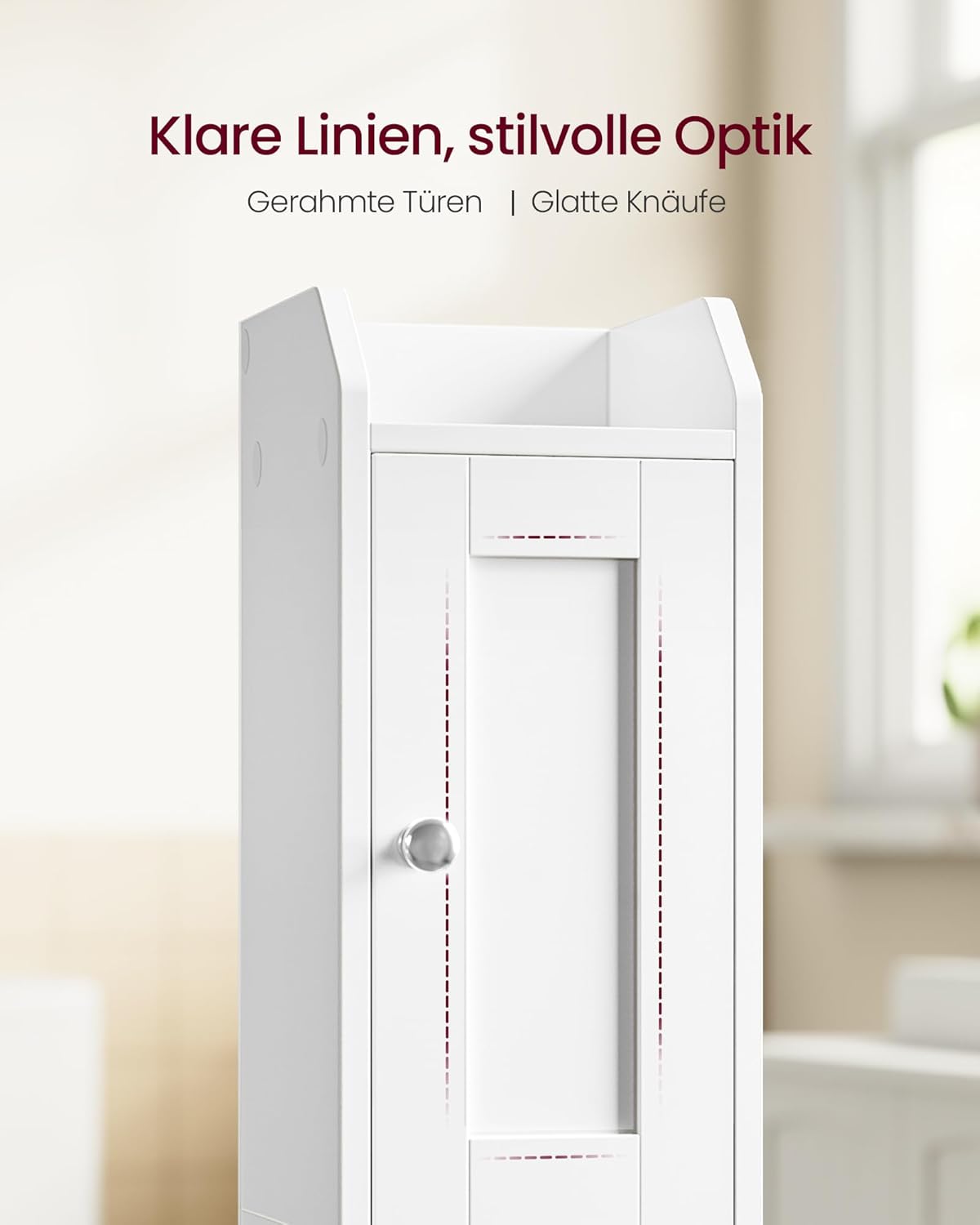 VASAGLE Siren Kollektion - Badezimmerschrank schmal, Badschrank, Eckschrank, verstellbare Ablagen, Hochschrank Bad, Türen nach Links oder rechts öffnend, Landhausstil, wolkenweiß BBK312WB02 — Ansicht 6