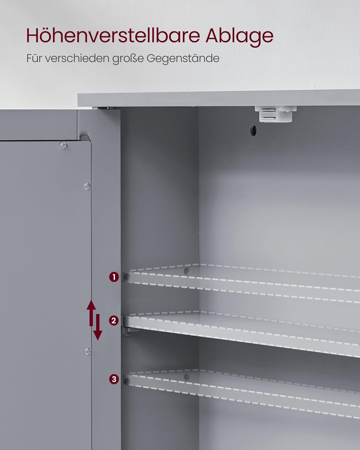 VASAGLE Spiegelschrank, Badschrank, Wandschrank, Hängeschrank mit 2 Spiegeltüren und offenem Fach, verstellbare Ablage, Wandmontage, 13 x 56,5 x 58,5 cm, Taubengrau LHC002G02 — Ansicht 5