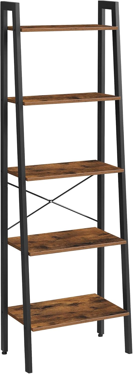 VASAGLE Standregal, Bücherregal mit 5 Ablagen, mit Metallgestell, einfache Montage, für Wohnzimmer, Schlafzimmer, Küche, 56 x 34 x 172 cm (L x B x H), vintagebraun-schwarz LLS45X
