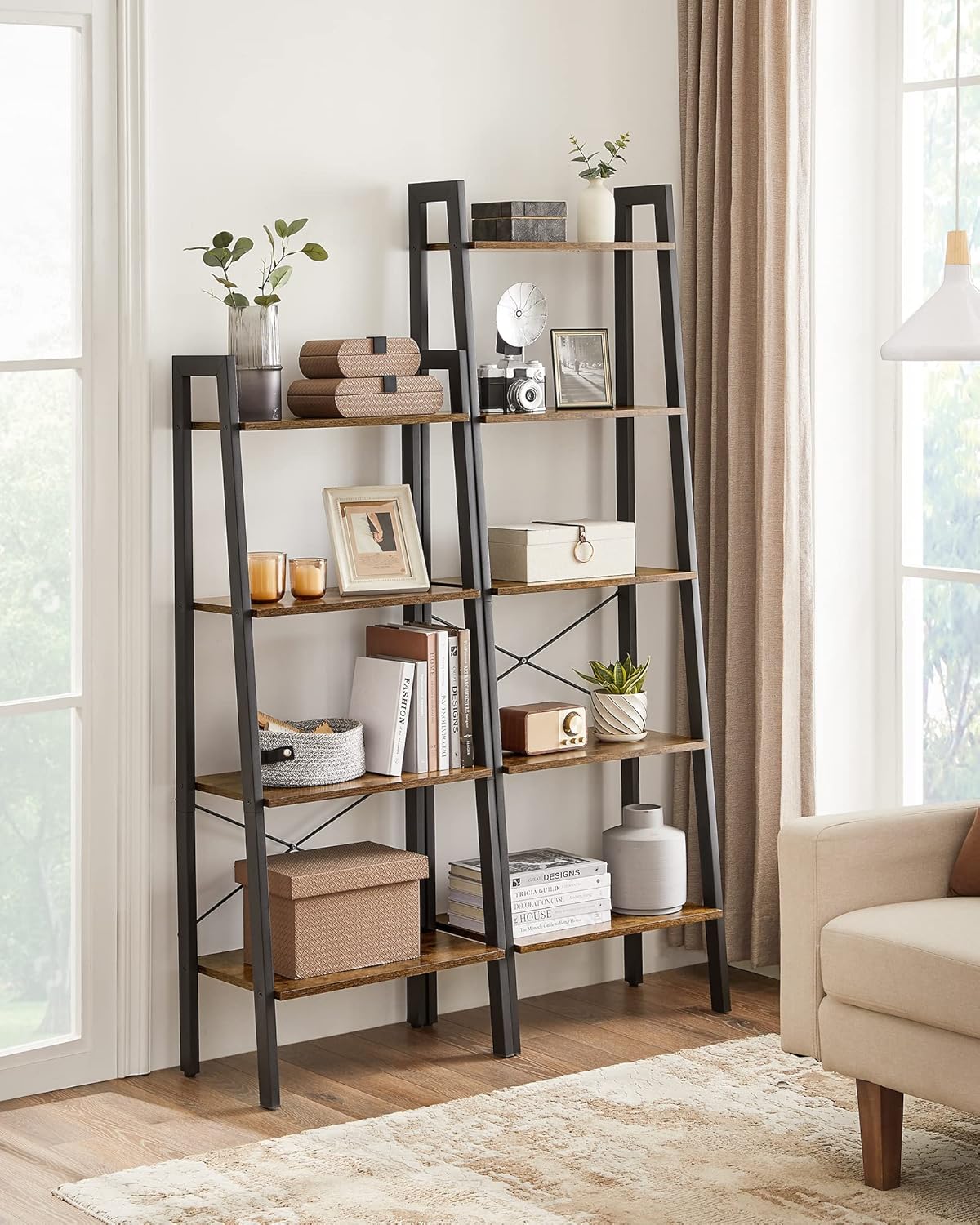 VASAGLE Standregal, Bücherregal mit 5 Ablagen, mit Metallgestell, einfache Montage, für Wohnzimmer, Schlafzimmer, Küche, 56 x 34 x 172 cm (L x B x H), vintagebraun-schwarz LLS45X — Ansicht 4