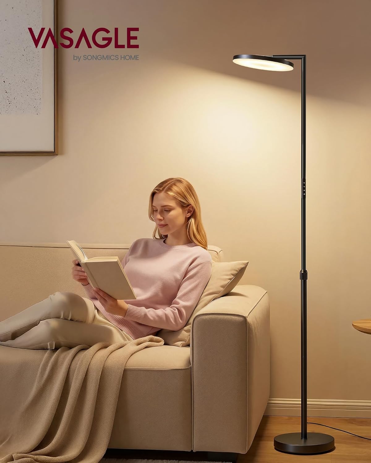 VASAGLE Stehlampe Wohnzimmer, LED-Stehleuchte höhenverstellbar, Standleuchte 36W, drehbarer Lampenkopf, Schlafzimmer, Timer, Memory-Funktion, Tasten- und Fernbedienung, Mattschwarz LFL008BD02 — Ansicht 2