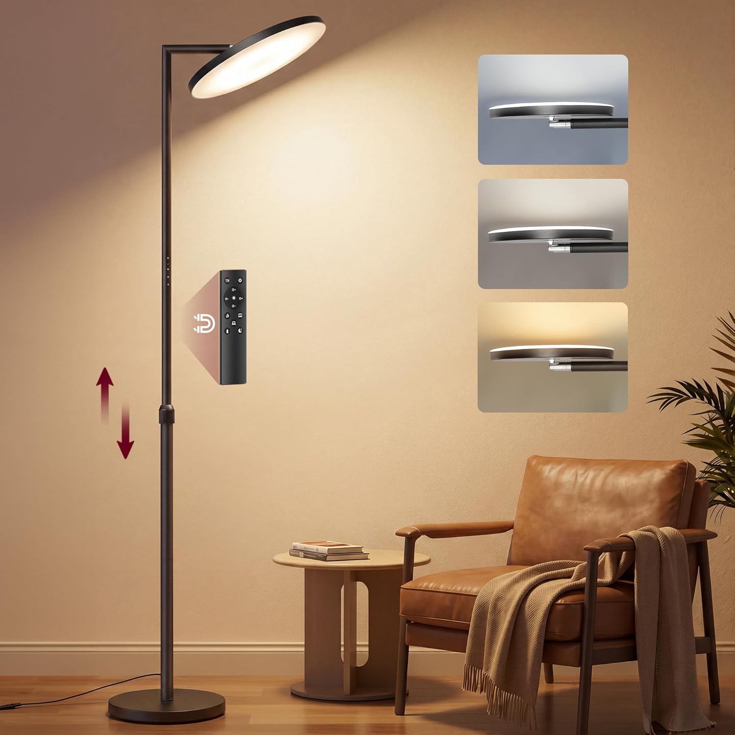 VASAGLE Stehlampe Wohnzimmer, LED-Stehleuchte höhenverstellbar, Standleuchte 36W, drehbarer Lampenkopf, Schlafzimmer, Timer, Memory-Funktion, Tasten- und Fernbedienung, Mattschwarz LFL008BD02