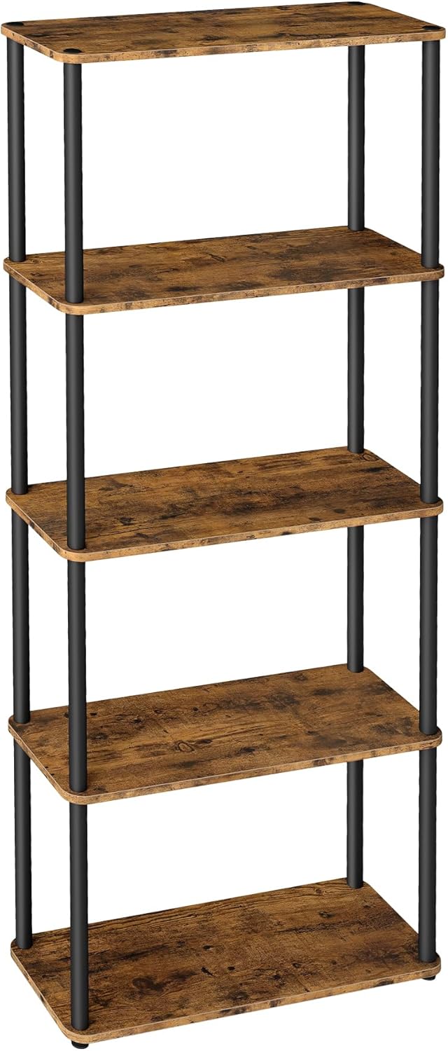 VASAGLE Superschnelle werkzeuglose Montage, Regal mit 5 Ebenen, Standregal, Aufbewahrungsregal, 23,8 x 60 x 139 cm, Wohnzimmer, Schlafzimmer, Küche, vintagebraun-tintenschwarz LLS165K01
