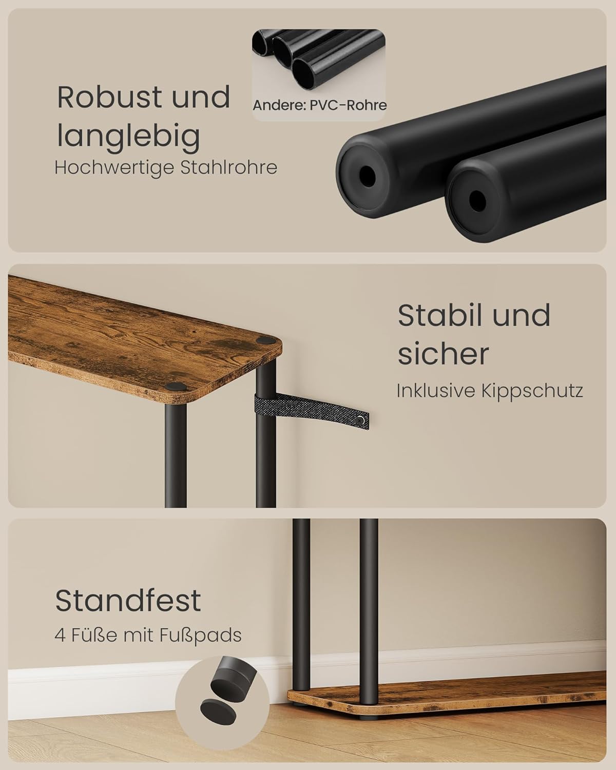 VASAGLE Superschnelle werkzeuglose Montage, Regal mit 5 Ebenen, Standregal, Aufbewahrungsregal, 23,8 x 60 x 139 cm, Wohnzimmer, Schlafzimmer, Küche, vintagebraun-tintenschwarz LLS165K01 — Ansicht 6