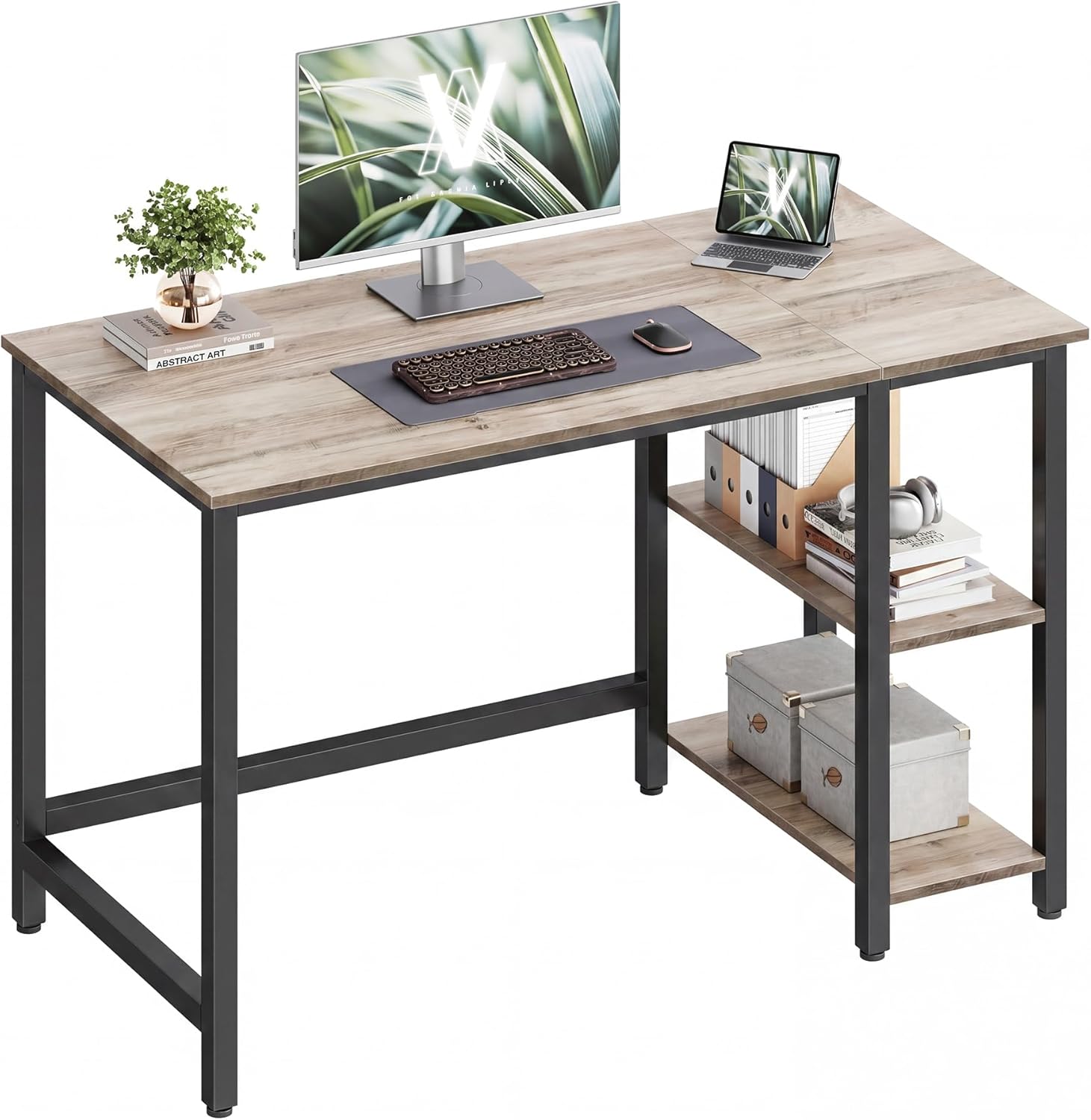 VASAGLE Tisch, Computertisch, Bürotisch, 120 x 60 x 76 cm, moderner Stil, für Arbeitszimmer, Schlafzimmer, Wohnzimmer, Greige-schwarz LWD47MB