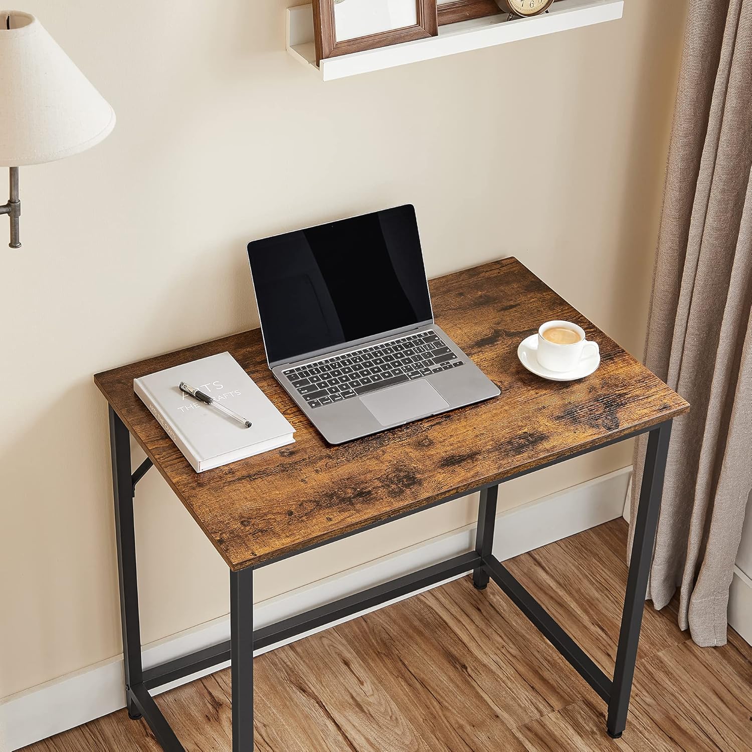 VASAGLE Tisch, Computertisch, Bürotisch, 80 x 50 x 76 cm | Für Arbeitszimmer, Schlafzimmer, Wohnzimmer, vintagebraun-tintenschwarz, LWD038B01V2 — Ansicht 2
