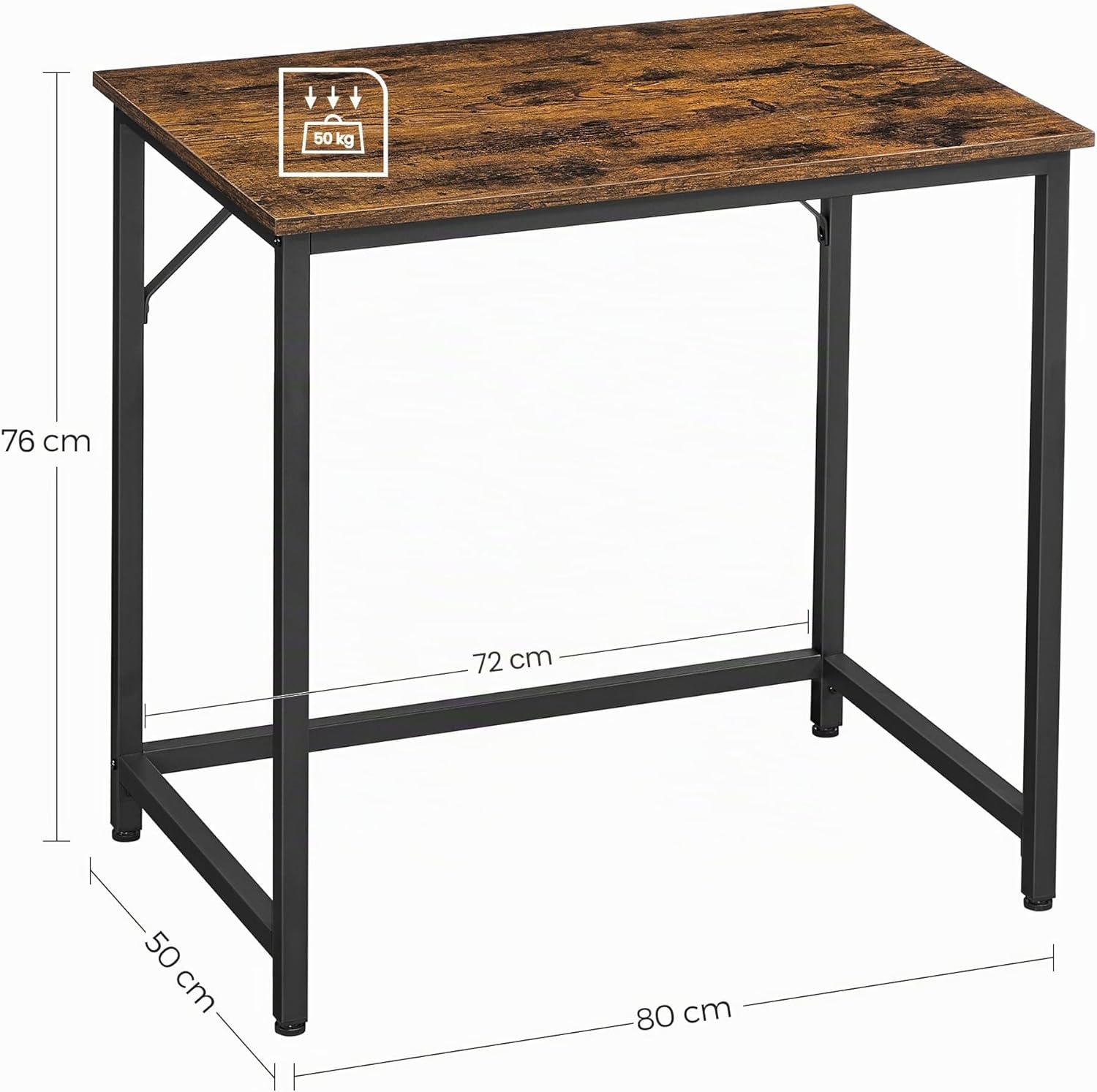 VASAGLE Tisch, Computertisch, Bürotisch, 80 x 50 x 76 cm | Für Arbeitszimmer, Schlafzimmer, Wohnzimmer, vintagebraun-tintenschwarz, LWD038B01V2 — Ansicht 3