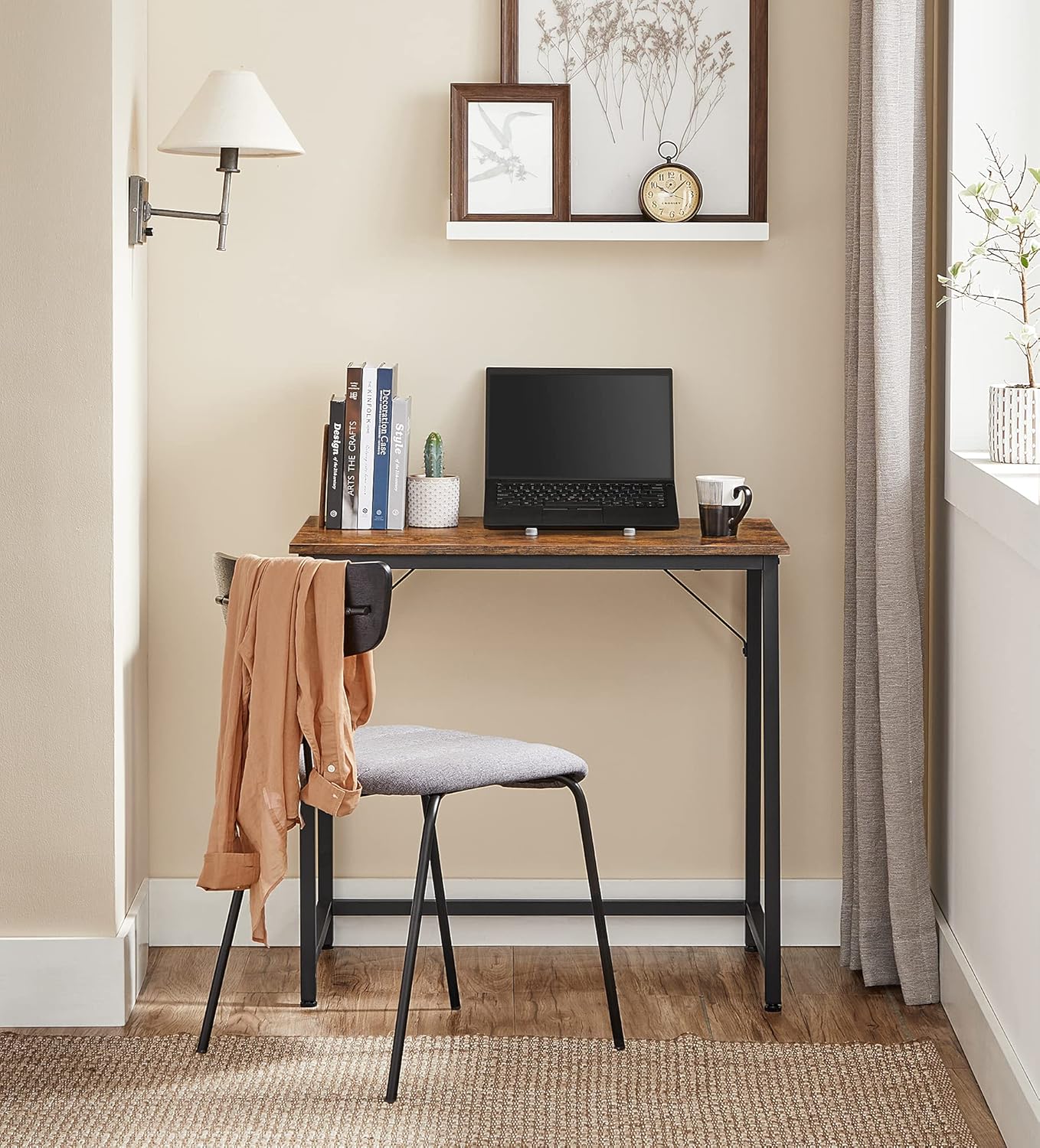 VASAGLE Tisch, Computertisch, Bürotisch, 80 x 50 x 76 cm | Für Arbeitszimmer, Schlafzimmer, Wohnzimmer, vintagebraun-tintenschwarz, LWD038B01V2 — Ansicht 4