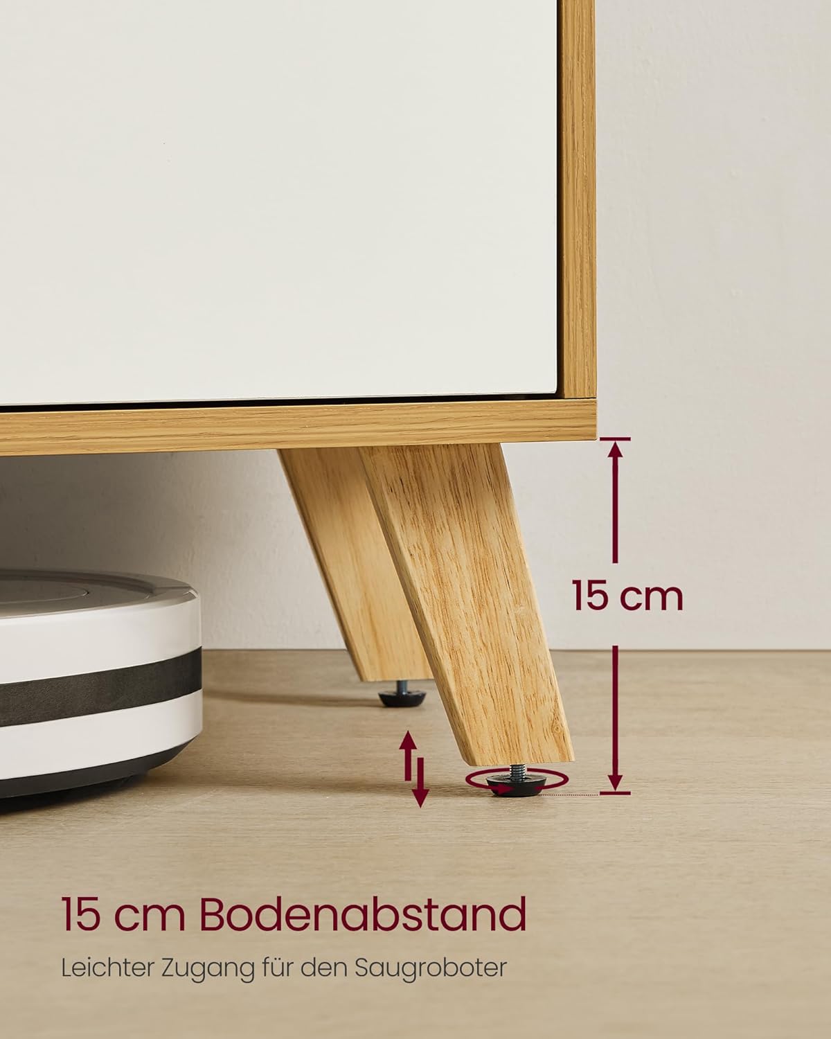 VASAGLE TV-Schrank, Lowboard, Fernsehschrank mit Verstellbarer Ablage, für Fernseher bis zu 65 Zoll, 147 cm lang, Übergangsstil, Fernsehtisch, Wohnzimmer, natureichenfarben-cremeweiß LTV556Y01 — Ansicht 6