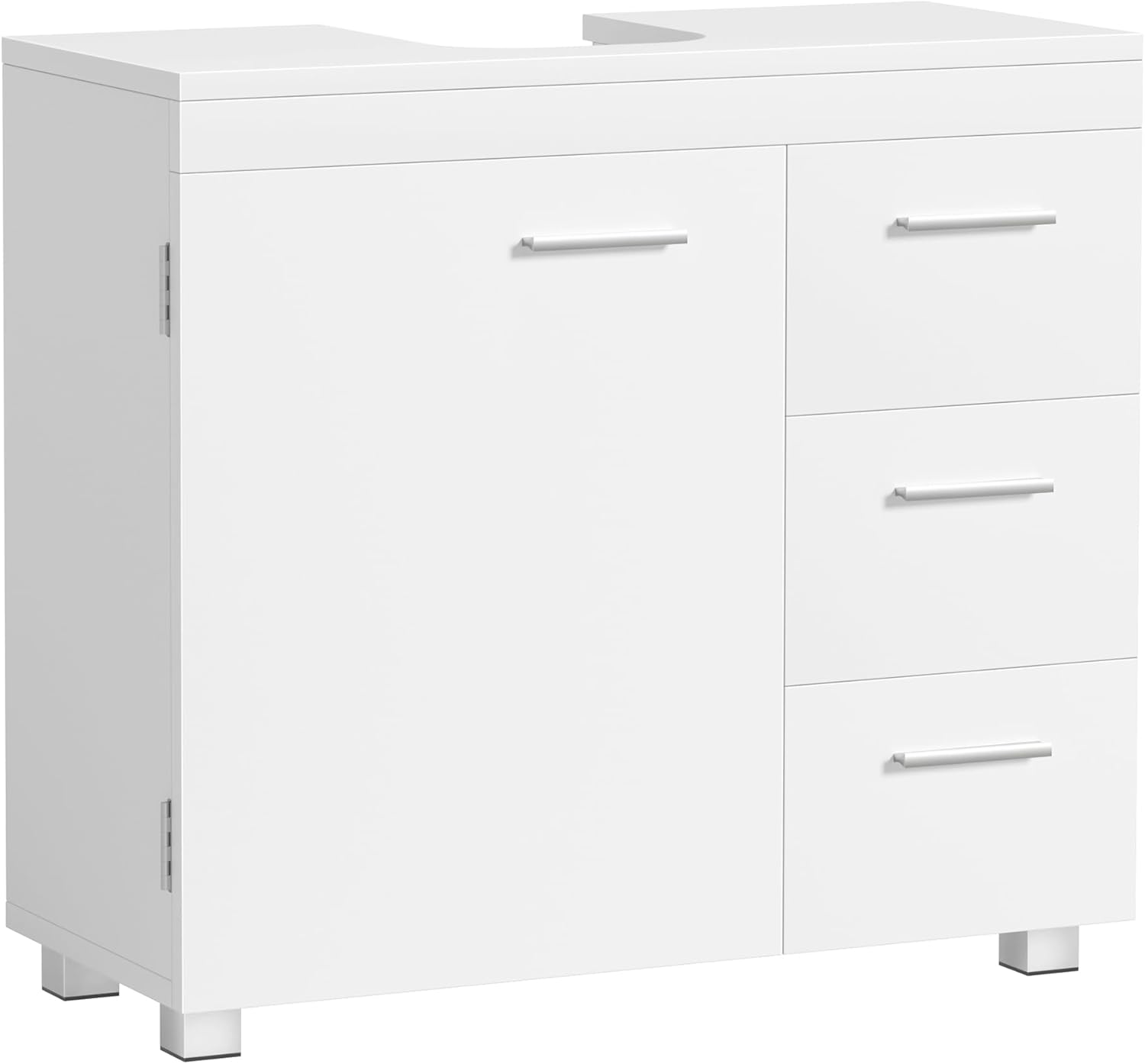 VASAGLE Waschbeckenunterschrank, Badezimmerschrank, 3 große Schubladen, 30 x 70 x 64 cm, 2 Fächer, auch für Waschbecken mit Beckensäule, Badezimmer-Unterschrank mit Füßen, wolkenweiß BBK504W01