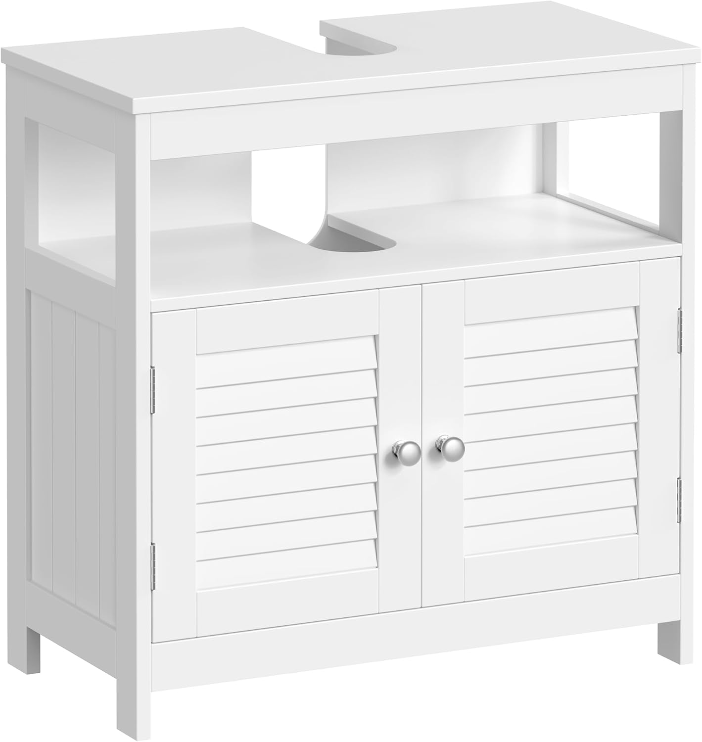 VASAGLE Waschbeckenunterschrank, Badezimmerschrank, Aufbewahrungsschrank, 30 x 60 x 60 cm, mit 2 Lamellentüren, offenes Fach, verstellbare Regalebene, mit Griffen, wolkenweiß BBC02WT