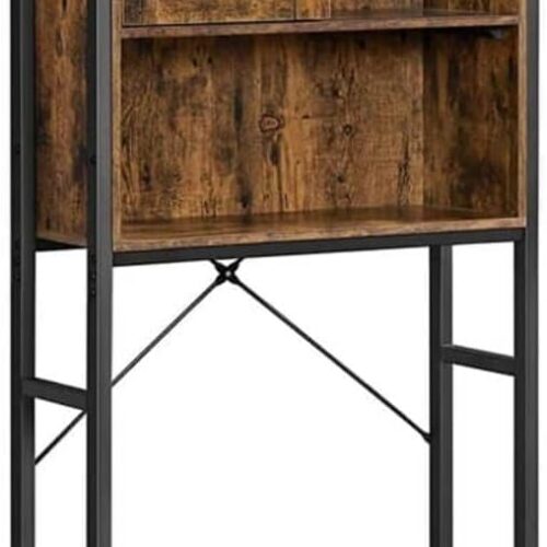 VASAGEL Badregal mit Schrank, Stahlgestell, einfache Montage, Industrie‑Design, 64 x 24 x 171 cm