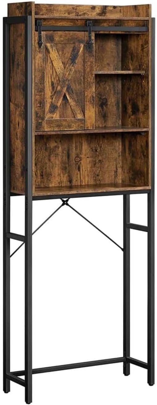 VASAGEL Badregal mit Schrank, Stahlgestell, einfache Montage, Industrie‑Design, 64 x 24 x 171 cm