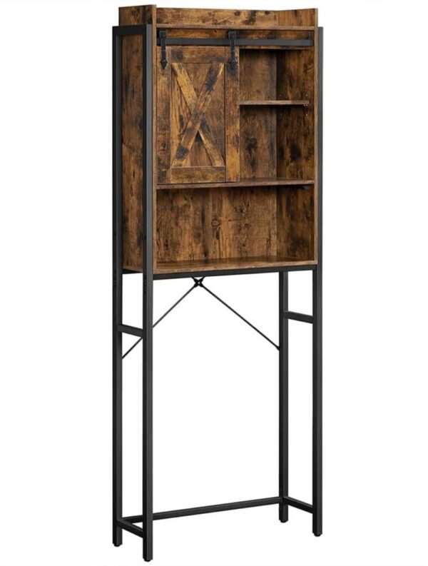 VASAGEL Badregal mit Schrank, Stahlgestell, einfache Montage, Industrie‑Design, 64 x 24 x 171 cm